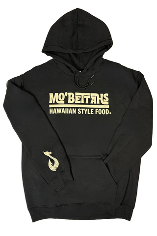 Mo' Bettahs Classic Hawaiian Style Food logo with tribal hook on sleeve.