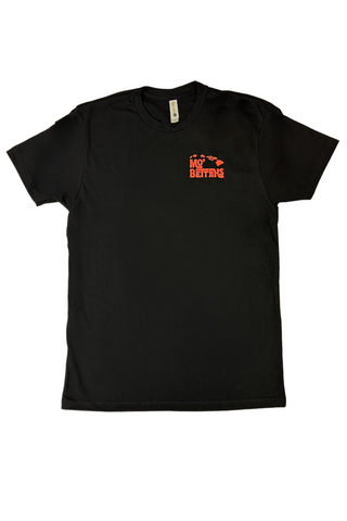 Black t-shirt with red Mo' Bettahs Island logo