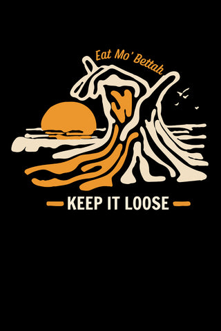 Close up of Mo' Bettahs Hang Loose graphic on Hoodie.