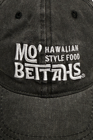 Mo' Bettahs black Dad Hat showing up close embroidery stitching.