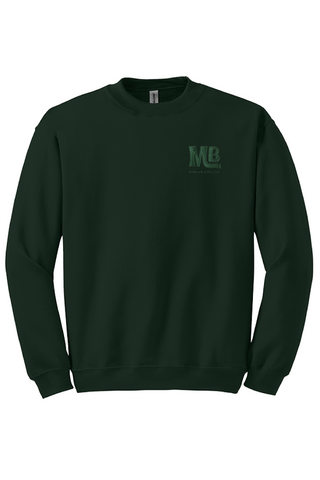 Front view of Forest green sweatshirt, showing embroidered MB logo.