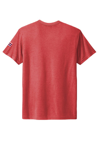 Back view of Mo' Bettahs Teri Sauce red T-shirt, with partial view of Hawaii's state flag on left sleeve.